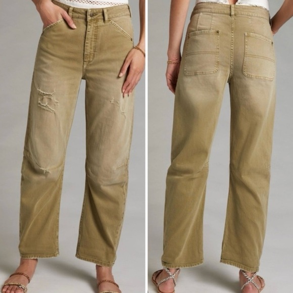 Pilcro Denim - Pilcro Anthropologie The Bow Green Boyfriend Curved Jeans